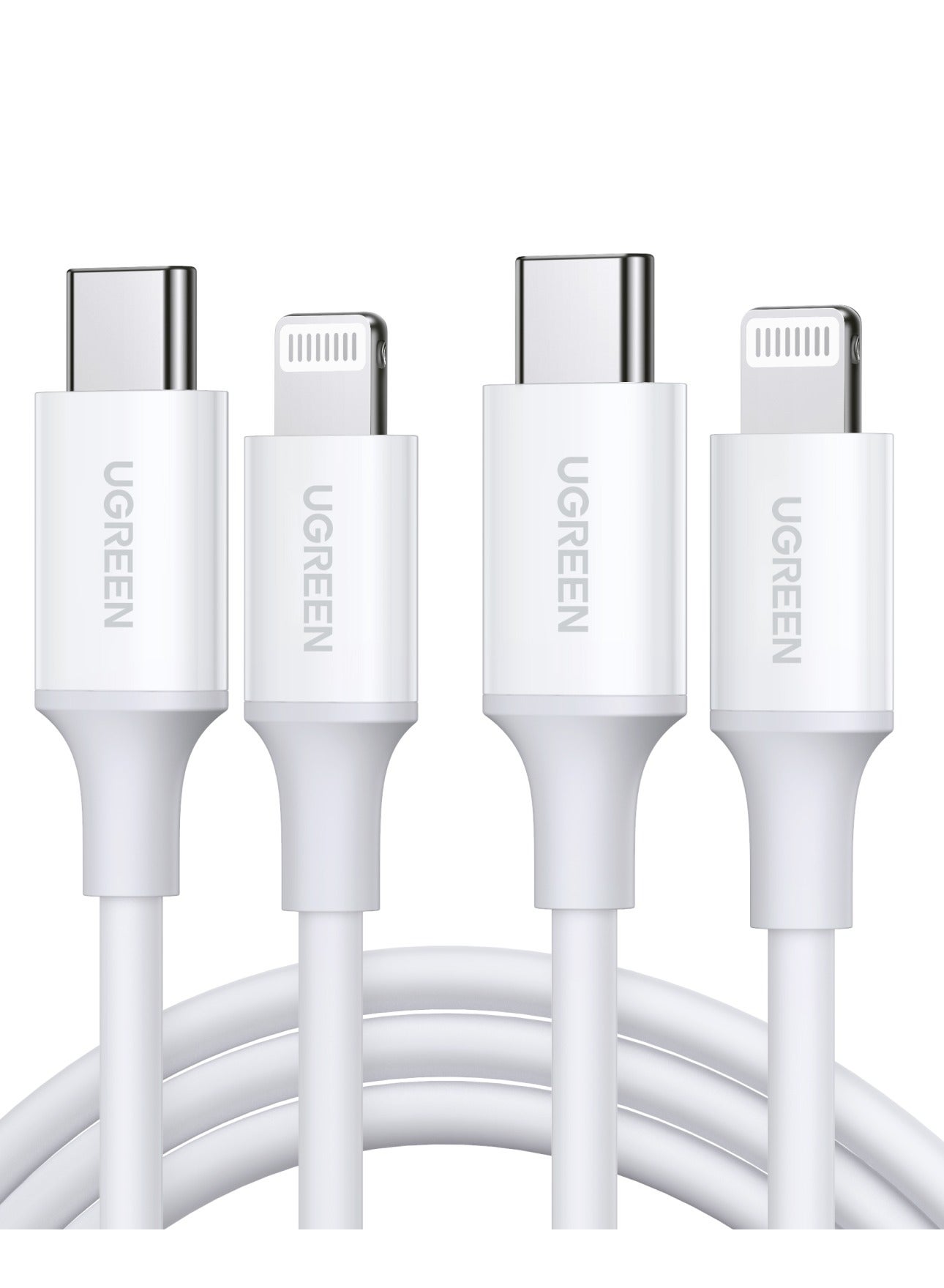 Ugreen 2 Pack iPhone Cable 1M MFI Certificated Type C to Lightning Charger Cable Fast Charging Compatible for iPhone 14 Pro Max/13/12/11 Airpods iPad 9 iPad mini iPad Air Magic Mouse High Speed Transfer White 1m 2P PVC