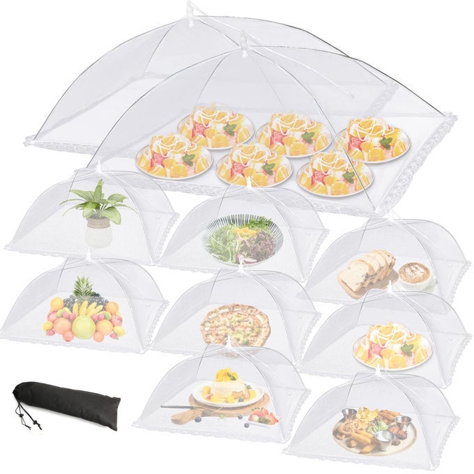 10 PACK MESH FOOD COVERS FOR OUTSIDE FOOD COVERS OUTDOORS POPUP FOOD TENTS 2 EXTRA LARGE 40X24 8 LARGE 17X17 FOR PICNIC CAMPING SUPPLIES