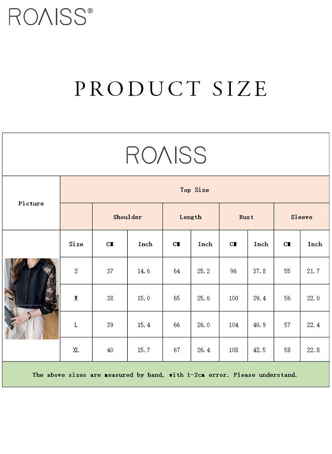 roaiss - Chiffon Lace Spliced Shirt Women's Fashion Casual Versatile Button Closure Design Daily Commuting Long Sleeve Top - Image 1