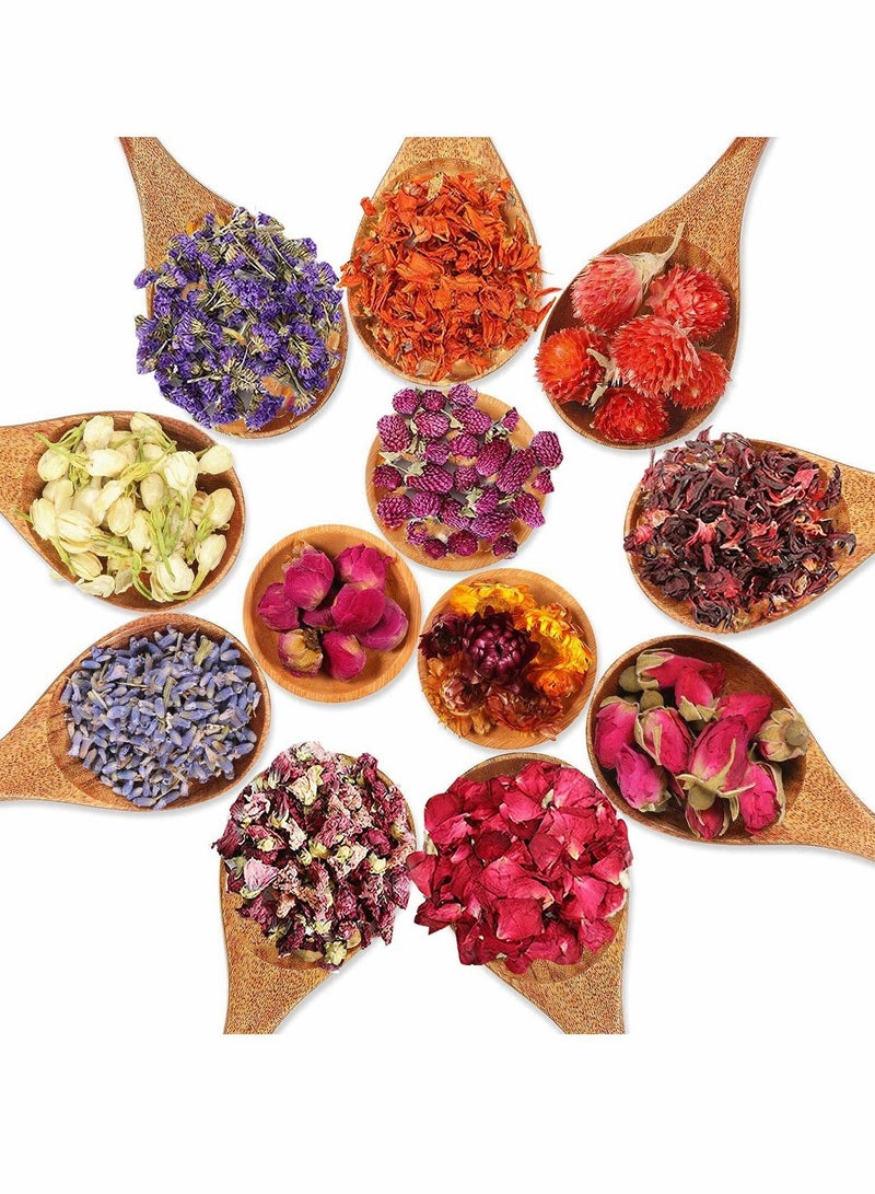 Excefore طقم زهور طبيعية مجففة، 12 حقيبة من الزهور المجففة المضغوطة لصنع الصابون، الشموع اليدوية، وحرف الاستحمام وفن الأظافر، تشمل الورد، اللافندر، الزنبق، الياسمين، وغيرها - Image 1