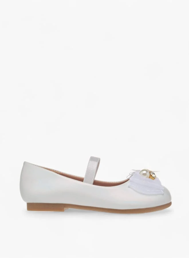 JUNIORS Girls Floral Accent Slip-On Ballerina Shoes With Elastic Strap