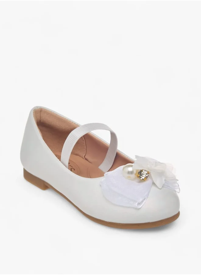 جونيورز Girls Floral Accent Slip-On Ballerina Shoes With Elastic Strap