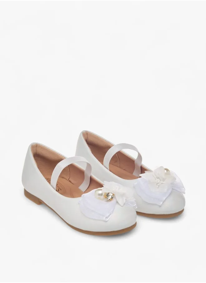 جونيورز Girls Floral Accent Slip-On Ballerina Shoes With Elastic Strap