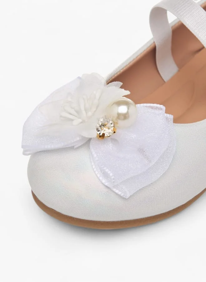 JUNIORS Girls Floral Accent Slip-On Ballerina Shoes With Elastic Strap