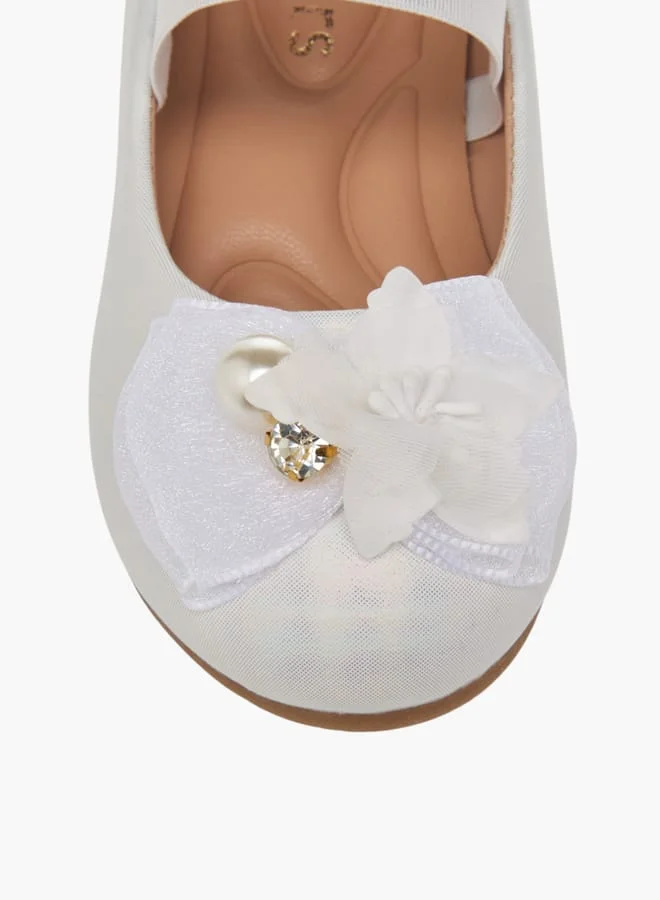 JUNIORS Girls Floral Accent Slip-On Ballerina Shoes With Elastic Strap