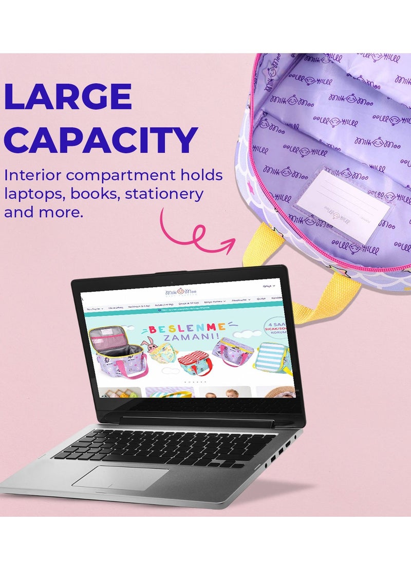 Milk & Moo Kids Backpack, Ergonomic Design School Bag with 2 Zipper Compartments, Water Bottle Storage Mesh, Compact Lightweight School Bag, Comfortable Fit, School Bookbag for Girls, Suitable for Pre School, Kindergarten, Elementary Grade  - Image 5