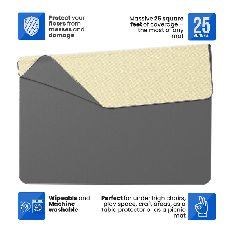 HIGHERHUMAN Super Jumbo Splat Mat â€“ 60â€ x 60â€ Extra Large Waterproof and Washable Protective Mess Mat for Floors and Tables During Arts Crafts Painting Playtime and Mess ( Dark Grey, Jumbo- 5ft x 5ft (60" x 60") - Image 3