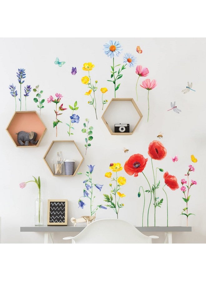 Decowall Sg2103 Wild Flower Wall Stickers Floral Plant Butterfly Decals Removable For Nursery Bedroom Living Room Art Home Decor Murals Decoration - Image 2