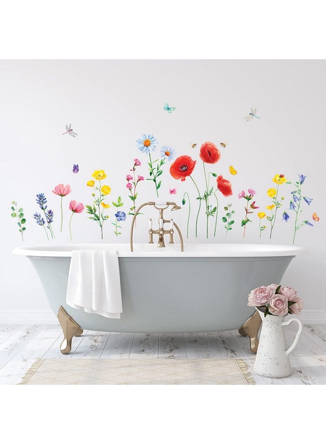 Decowall Sg2103 Wild Flower Wall Stickers Floral Plant Butterfly Decals Removable For Nursery Bedroom Living Room Art Home Decor Murals Decoration - Image 4