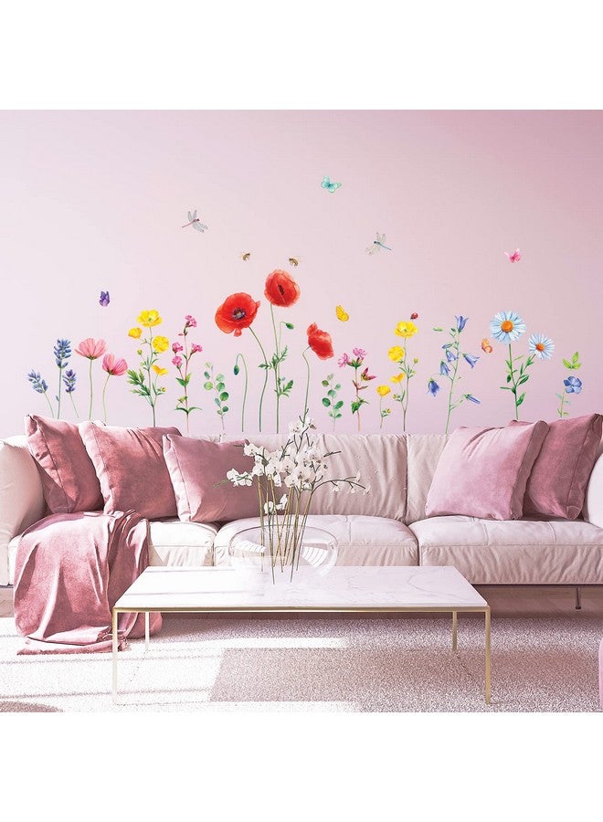Decowall Sg2103 Wild Flower Wall Stickers Floral Plant Butterfly Decals Removable For Nursery Bedroom Living Room Art Home Decor Murals Decoration - Image 5