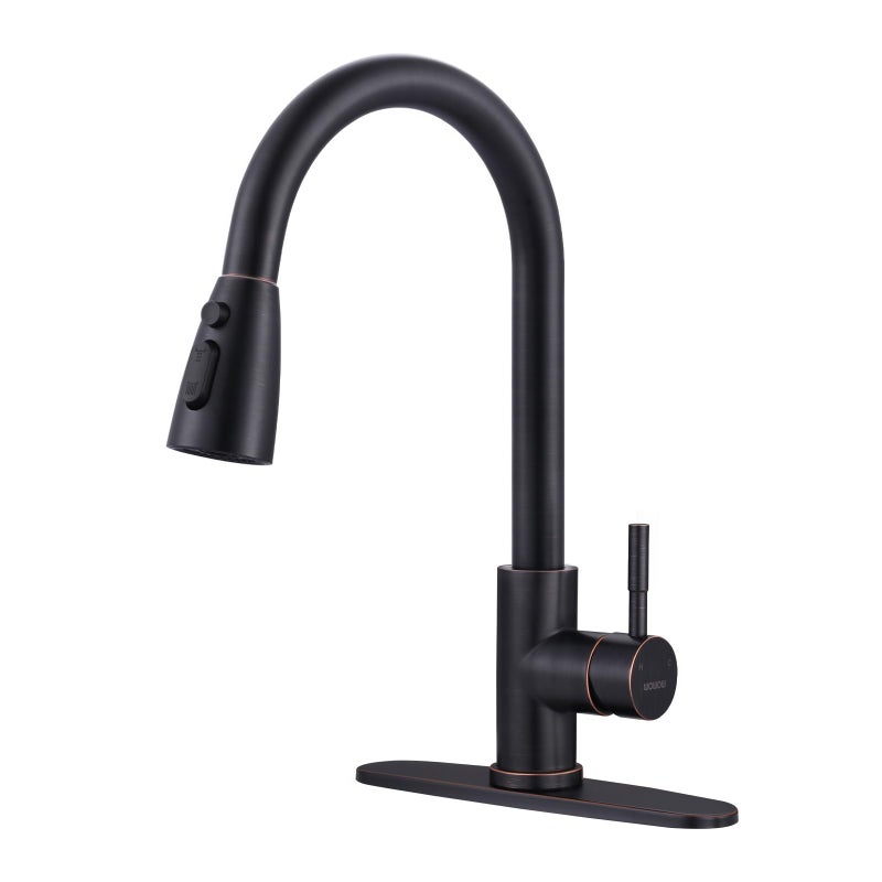 WOWOW Bronze Kitchen Faucet with Sprayer, WOWOW Stainless Steel Kitchen Sink Faucet Oil Rubbed Bronze, High Arc Pull Down Kitchen Faucets for Sink - Image 3
