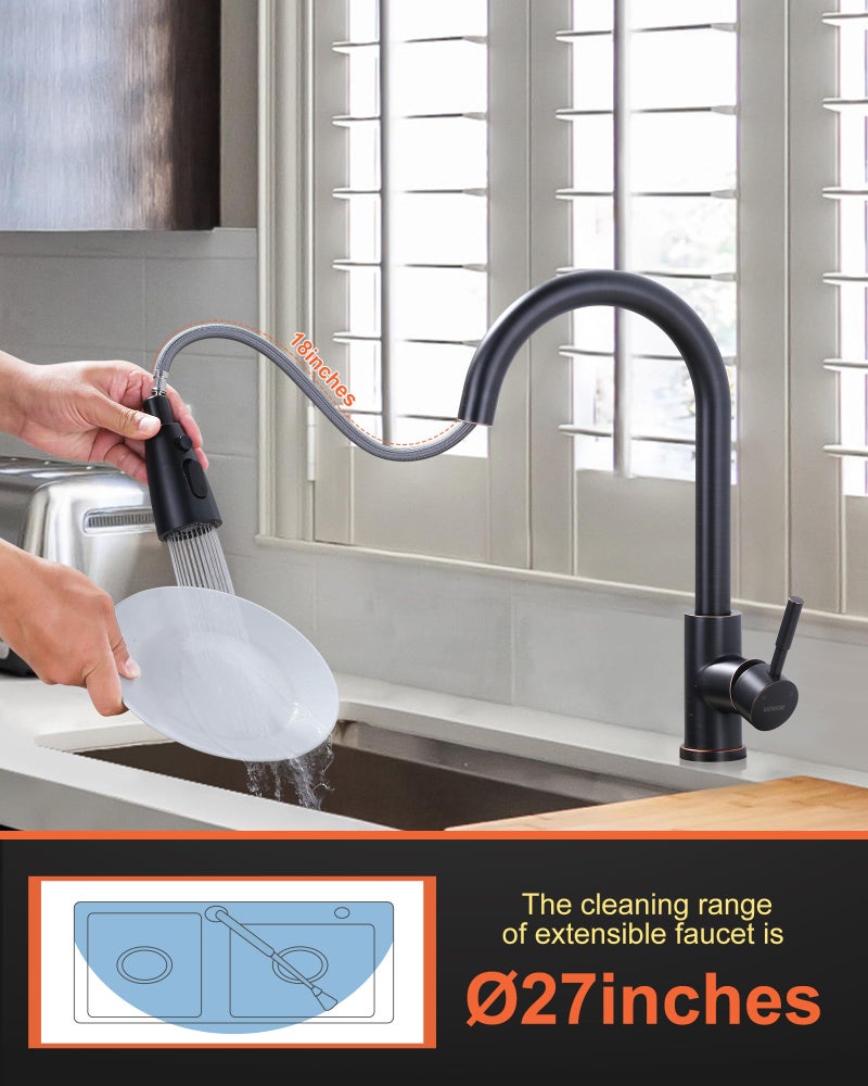 WOWOW Bronze Kitchen Faucet with Sprayer, WOWOW Stainless Steel Kitchen Sink Faucet Oil Rubbed Bronze, High Arc Pull Down Kitchen Faucets for Sink - Image 5