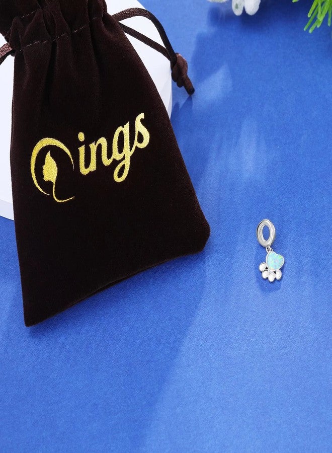 Qings Pet Paw Print Charms - Cute Footprint Bead Heart-shaped Opal Pendant 925 Sterling Silver Platinum Plated for Bracelet Necklace Gift for Women - Image 5