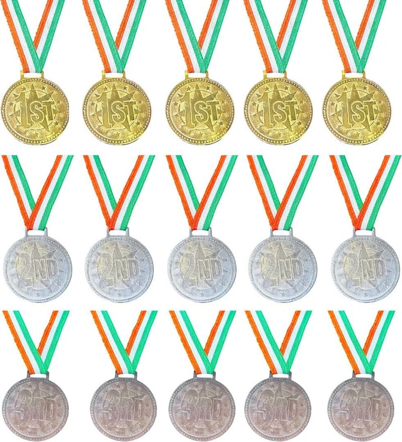 2-Inch Sports Medals Set: 5 Gold, 5 Silver, 5 Bronze for School Competitions