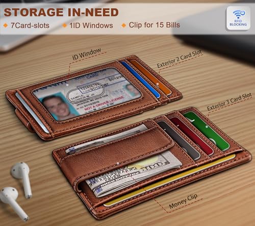 BULLIANT Men Wallet,Slim Leather Wallet Money Clip Card Hodler For Men Gift 8 Cards RFID Blocking - Image 2
