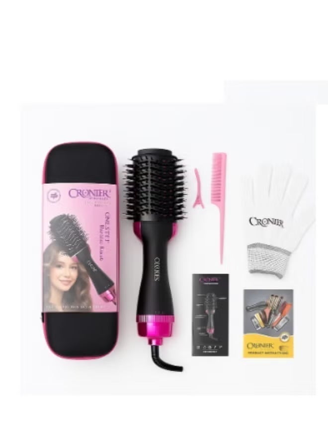 Cronier Electric Hair Dryer and Styler Brush Professional , Hot Air Styling Brush and Gift Set with Elegant Bag to Keep Brush, 2500 Watts with Ionic Technology and 360 Degree Rotation - Pink - Image 2
