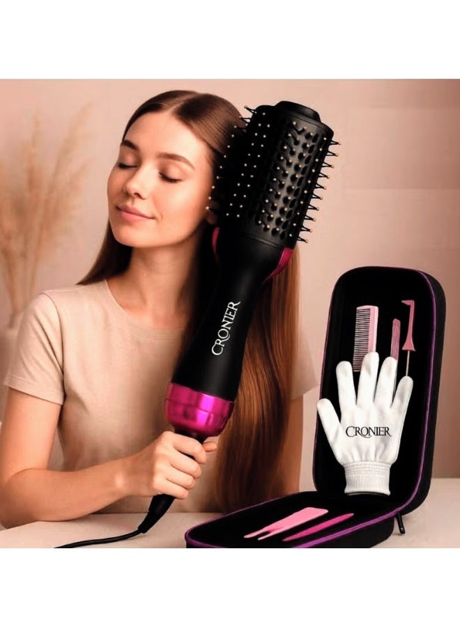 Cronier Electric Hair Dryer and Styler Brush Professional , Hot Air Styling Brush and Gift Set with Elegant Bag to Keep Brush, 2500 Watts with Ionic Technology and 360 Degree Rotation - Pink - Image 1