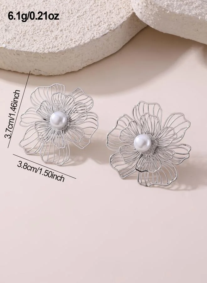 تايك تو أقراط فضية بتصميم زهري