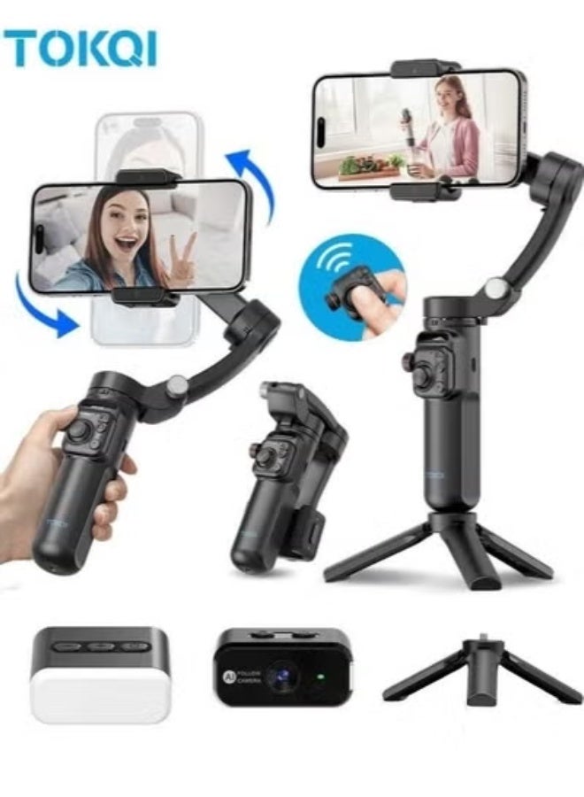 TOKQI M02 3-Axis Foldable Phone Gimbal Stabilizer with AI Tracking and Wireless Remote for Smartphones, Handheld Video Stabilizer for Vlogging, Photography, Live Streaming and Content Creation - Image 1