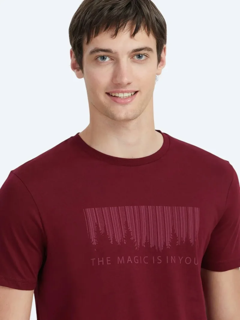 Kip Claret Red Printed Crew Neck 100% Cotton T-Shirt