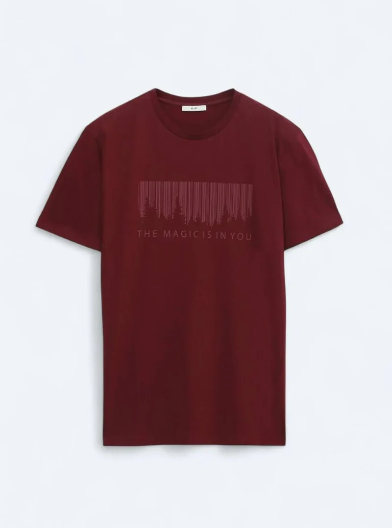 Kip Claret Red Printed Crew Neck 100% Cotton T-Shirt