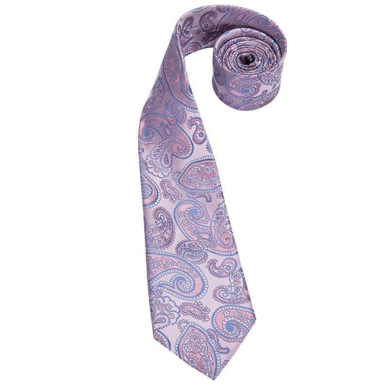 Hi-Tie Silk Paisley Ties for Men Necktie Pocket Square Cufflinks Set Foral Tie Sets Formal Business,Light Pink - Image 5