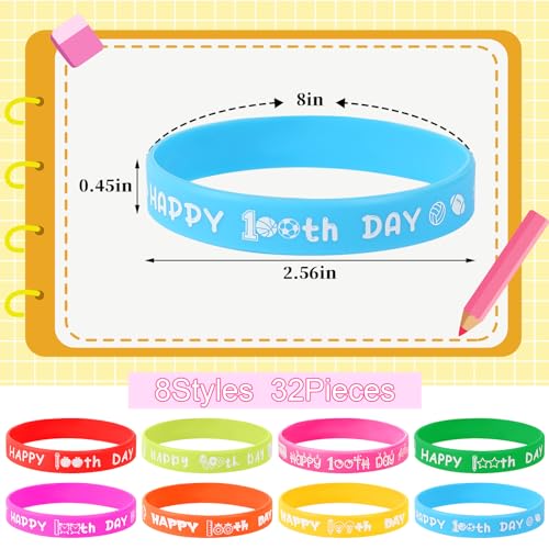 DTOFOOT 64PCS 100 Days of School Party Favors 32pcs 100 Days Smarter Button Badges Pins and 32pcs Silicone Bracelets for Happy 100th Day of School Activities Party Decorations Goodie Bag Fillers - Image 5