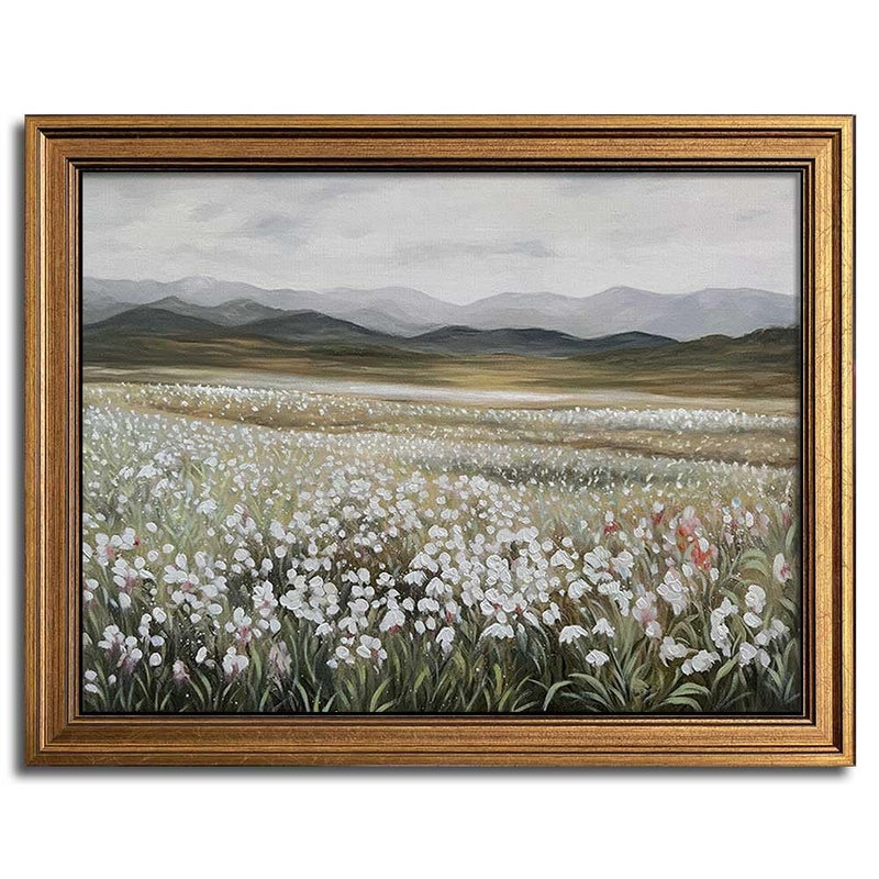 Yeechine Gold Framed Vintage Wall Art Wildflowers Field Canvas Wall Art Print Kitchen Farmhouse Wall Decor (champ fleuri  9.5''x12'') - Image 1