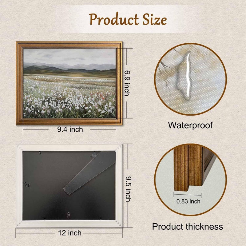 Yeechine Gold Framed Vintage Wall Art Wildflowers Field Canvas Wall Art Print Kitchen Farmhouse Wall Decor (champ fleuri  9.5''x12'') - Image 2