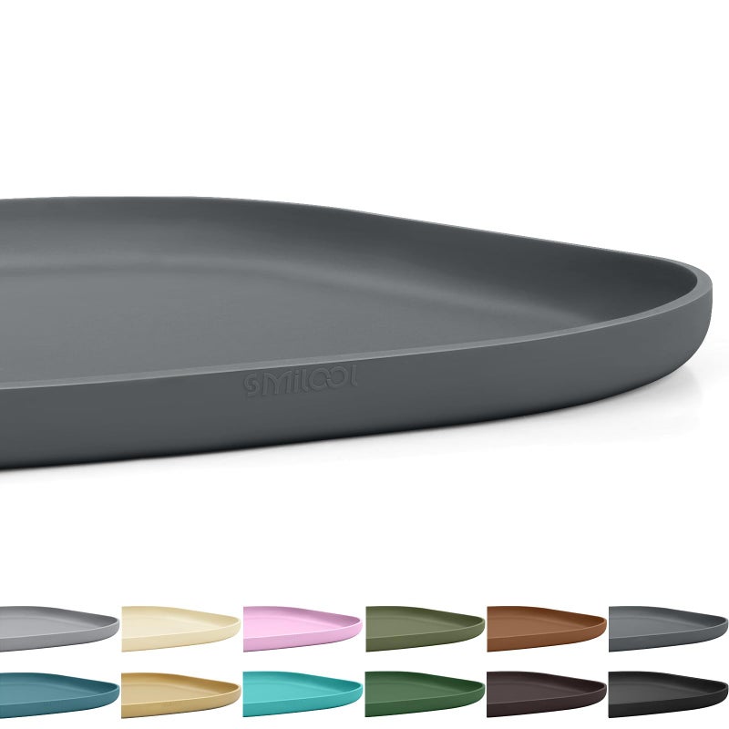SMILOOL Small Silicone Pet Food Mat with Raised Edge for Food and Water Bowl, Square Dog Feeding Mats, Cat Food Trays for Floor Waterproof, Rubber Tray for Dogs and Cats, 12 x 12 x 0.7 Dark Grey - Image 1