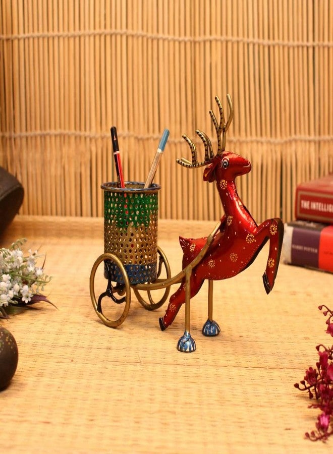 RHEA STORE Red Metal Flying Deer Pen Stand | 20 x 9 x 12 cm | Decorative Items for Living Room & Office Desk Accessories | Cute Pencil Holder & Home Decor Gift Item - Image 2