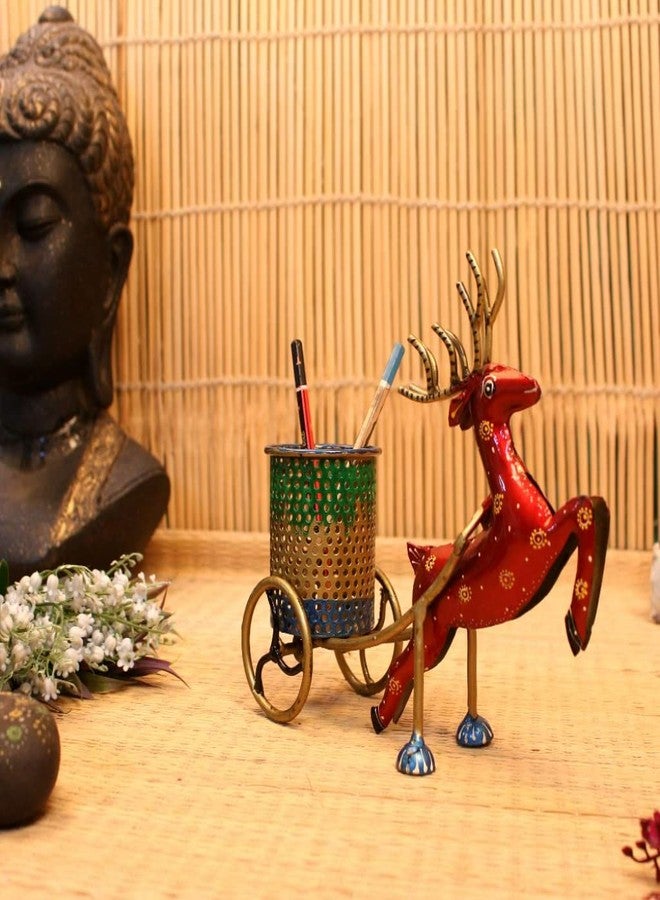 RHEA STORE Red Metal Flying Deer Pen Stand | 20 x 9 x 12 cm | Decorative Items for Living Room & Office Desk Accessories | Cute Pencil Holder & Home Decor Gift Item - Image 3