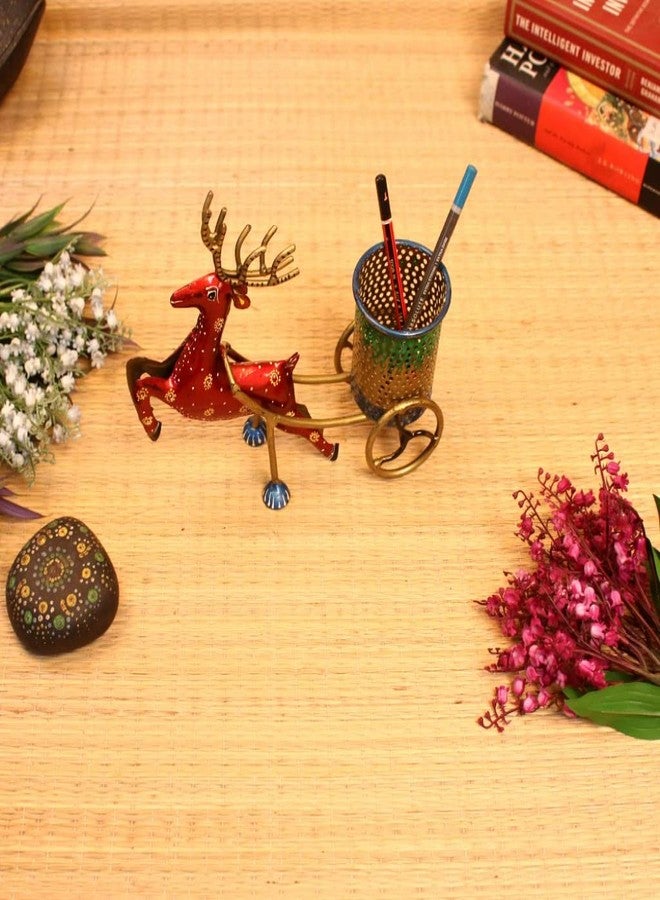 RHEA STORE Red Metal Flying Deer Pen Stand | 20 x 9 x 12 cm | Decorative Items for Living Room & Office Desk Accessories | Cute Pencil Holder & Home Decor Gift Item - Image 4