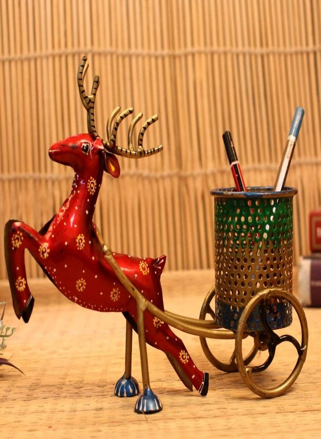 RHEA STORE Red Metal Flying Deer Pen Stand | 20 x 9 x 12 cm | Decorative Items for Living Room & Office Desk Accessories | Cute Pencil Holder & Home Decor Gift Item - Image 5