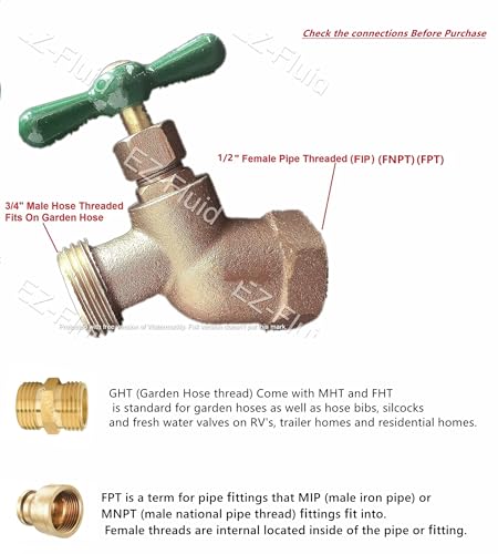 EZ-FLUID 1/2" FIP Inlet Hose Bibb x 3/4“ MHT Male Hose Threaded Outlet For Garden Watering Hose Bibb,Heavy Duty Brass No-Kink Hose Bib Water,Outdoor Garden Spigot Shut Off Valve(1) - Image 2