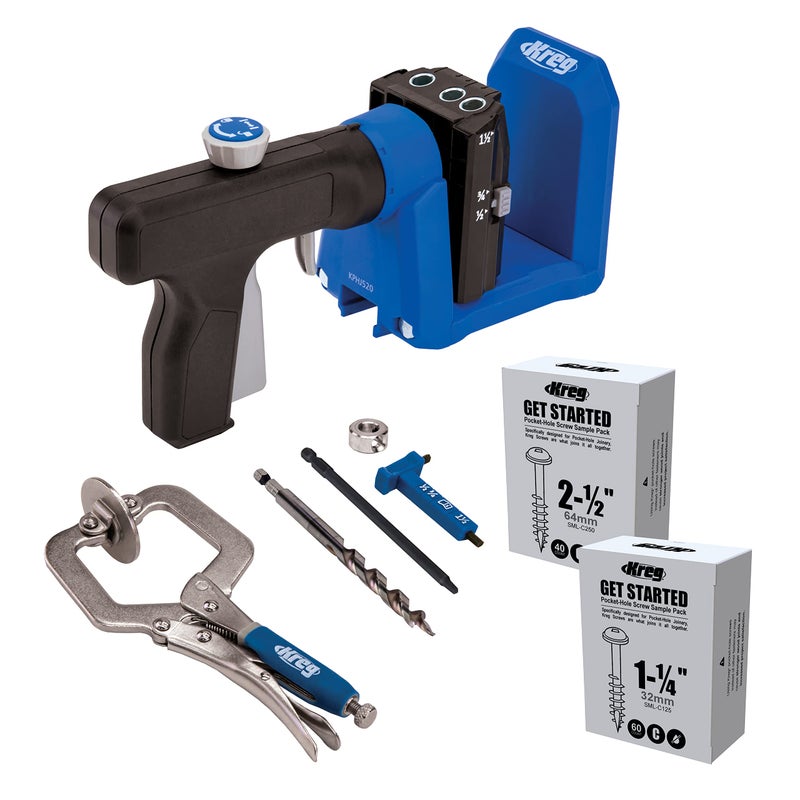 Kreg KPHJ520PRO Pocket-Hole Jig - Durable Kreg Pocket-Hole Jig - Easy Clamping & Adjusting - Includes 360-Degree Rotating Handle - with Pocket-Hole Screws - for Materials 1/2" to 1 1/2" Thick - Image 1