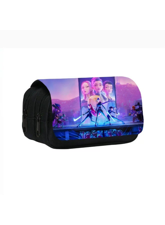 general Kpop Demon Hunters Printed Double Layer Pencil Case Student Pencil Stationery Bag meets daily stationery storage needs - Image 1