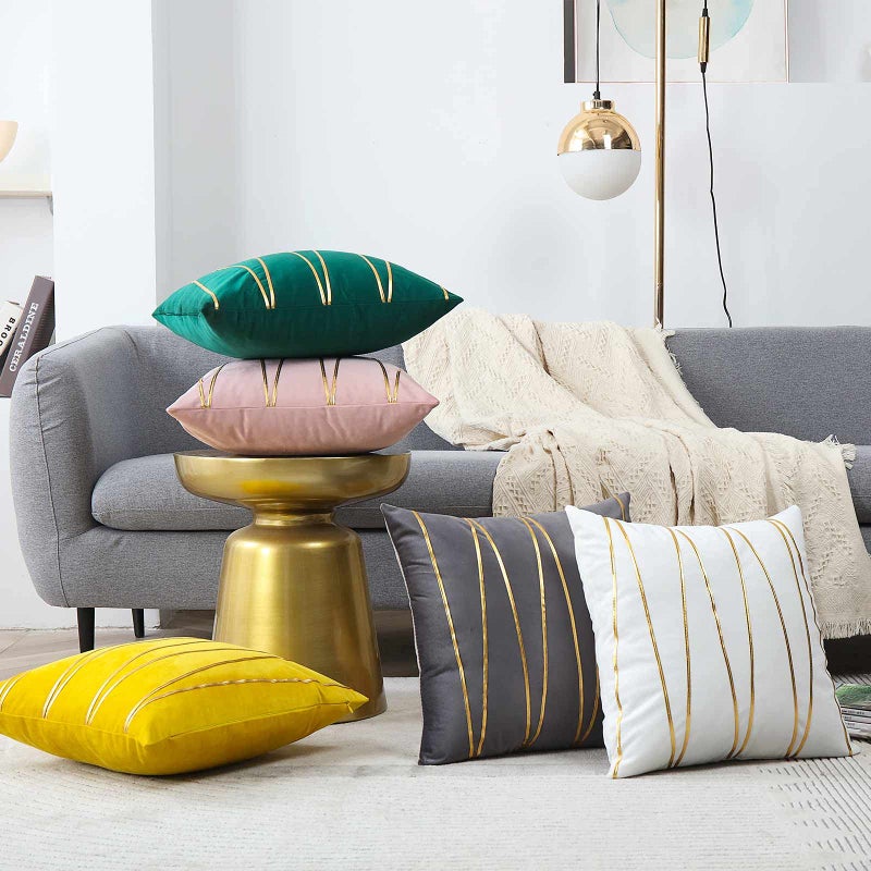 WACOMECO Soft Throw Pillow Covers - Pack of 2 Velvet Decorative Cushion Covers Cases for Sofa Bedroom Livingroom Car  18"" x 18""  Pink and Gold - Image 2