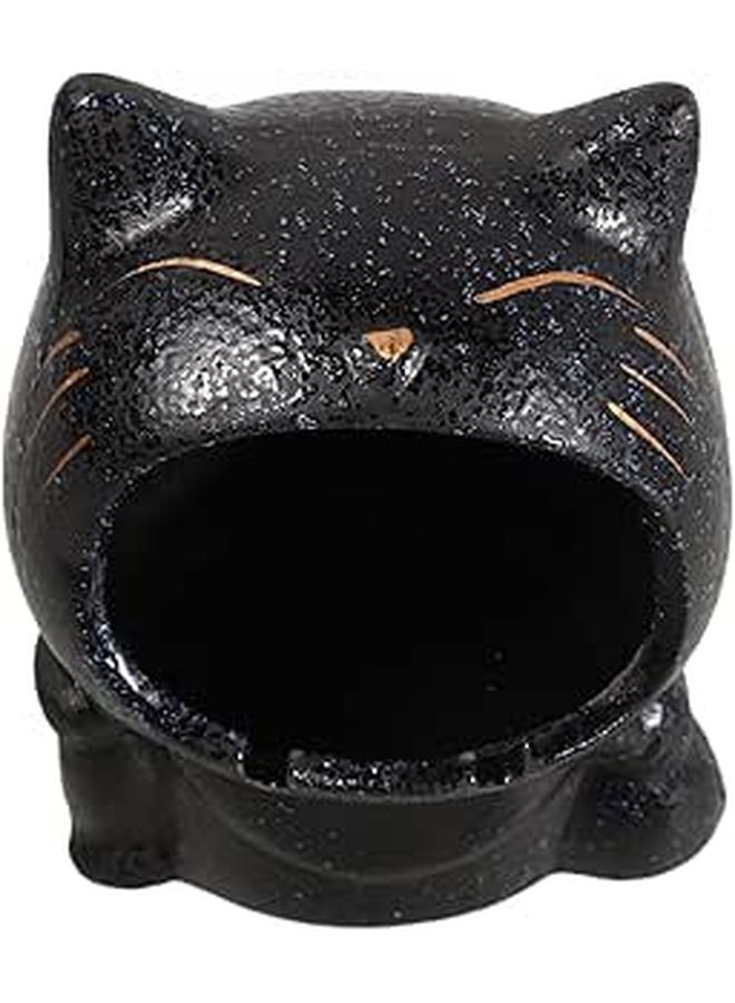 Ceramic Cat Shape Ashtray Windproof Outdoor Home Patio Decorative Bowl Black - Image 1