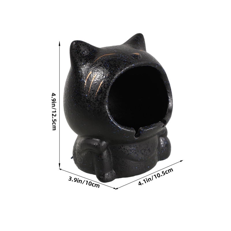 Ceramic Cat Shape Ashtray Windproof Outdoor Home Patio Decorative Bowl Black - Image 3