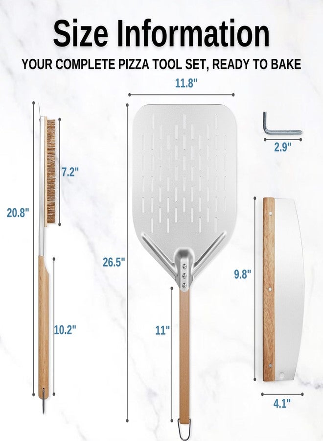 MUMSUNG Pizza Peel Aluminum Pizzas Spatula Perforated, Pizza Rocker Cutter and Pizza Oven Brush with Stone Scraper, 3Pcs Pizza Oven Accessories Set for Homemade Pizza Oven Baking Pizza, Dough & Bread - Image 4