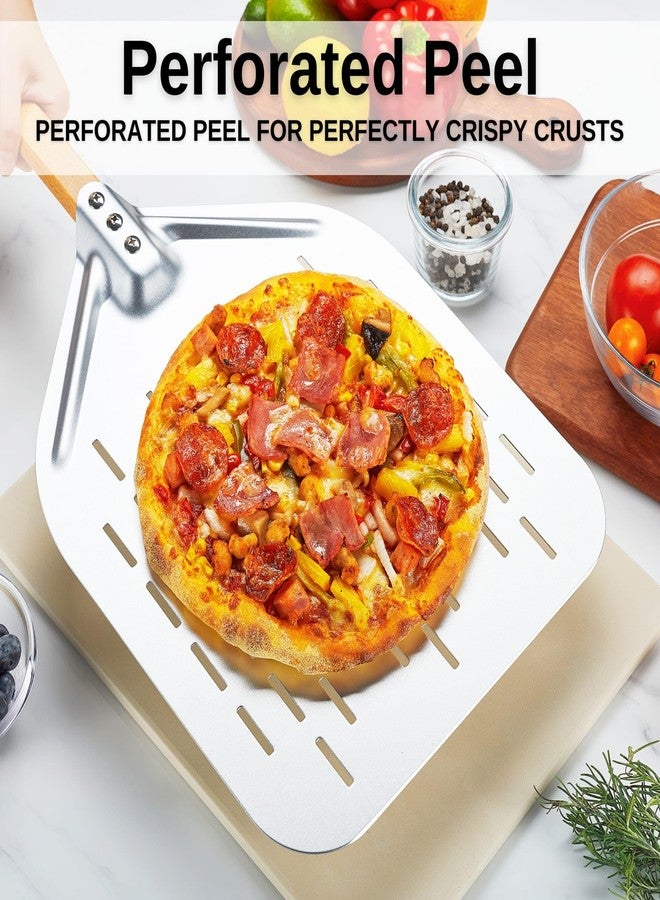 MUMSUNG Pizza Peel Aluminum Pizzas Spatula Perforated, Pizza Rocker Cutter and Pizza Oven Brush with Stone Scraper, 3Pcs Pizza Oven Accessories Set for Homemade Pizza Oven Baking Pizza, Dough & Bread - Image 2