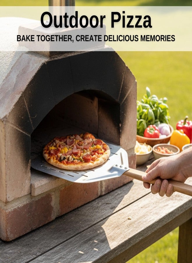 MUMSUNG Pizza Peel Aluminum Pizzas Spatula Perforated, Pizza Rocker Cutter and Pizza Oven Brush with Stone Scraper, 3Pcs Pizza Oven Accessories Set for Homemade Pizza Oven Baking Pizza, Dough & Bread - Image 3