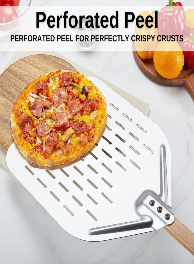 MUMSUNG Pizza Peel Aluminum Pizzas Spatula Perforated, Pizza Rocker Cutter and Pizza Oven Brush with Stone Scraper, 3Pcs Pizza Oven Accessories Set for Homemade Pizza Oven Baking Pizza, Dough & Bread - Image 5