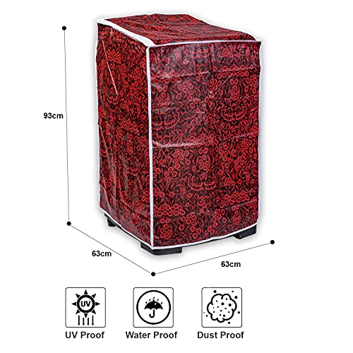 Classic® Top Load Washing Machine Cover Suitable for Samsung Back Panel 8.5 Kg, 9 Kg, 9.2 Kg, 9.5 Kg, 10 Kg. (63cmsX63cmsX93cms, Red Flower) - Image 4