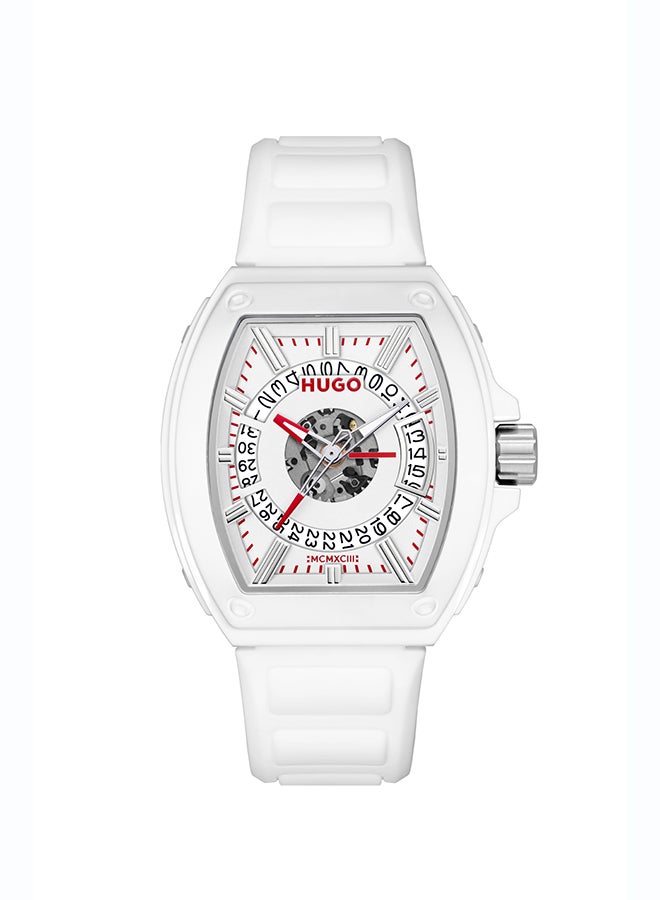 HUGO #HUGO ID Men's Quartz Watch with Silver Dial and White Silicone Strap - 1530435