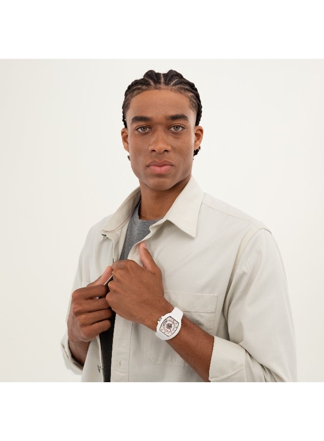 HUGO #HUGO ID Men's Quartz Watch with Silver Dial and White Silicone Strap - 1530435 - Image 5