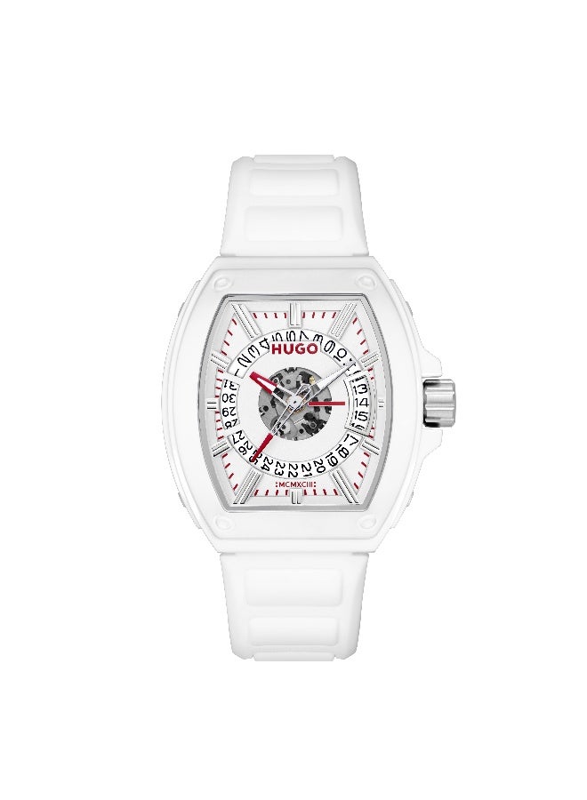 HUGO #HUGO ID Men's Quartz Watch with Silver Dial and White Silicone Strap - 1530435 - Image 2