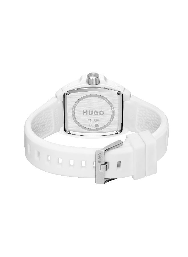 HUGO #HUGO ID Men's Quartz Watch with Silver Dial and White Silicone Strap - 1530435 - Image 3