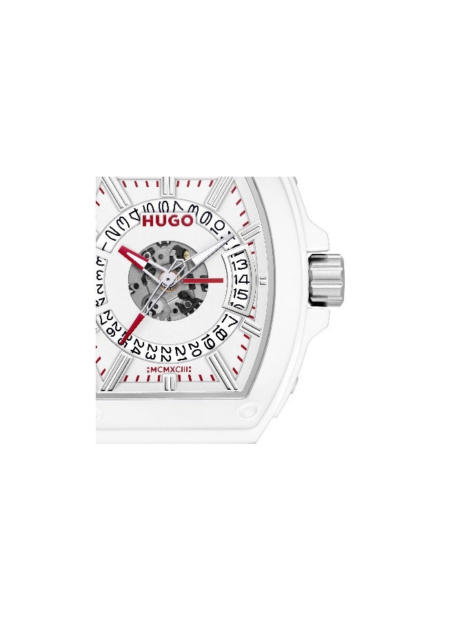 HUGO #HUGO ID Men's Quartz Watch with Silver Dial and White Silicone Strap - 1530435 - Image 4